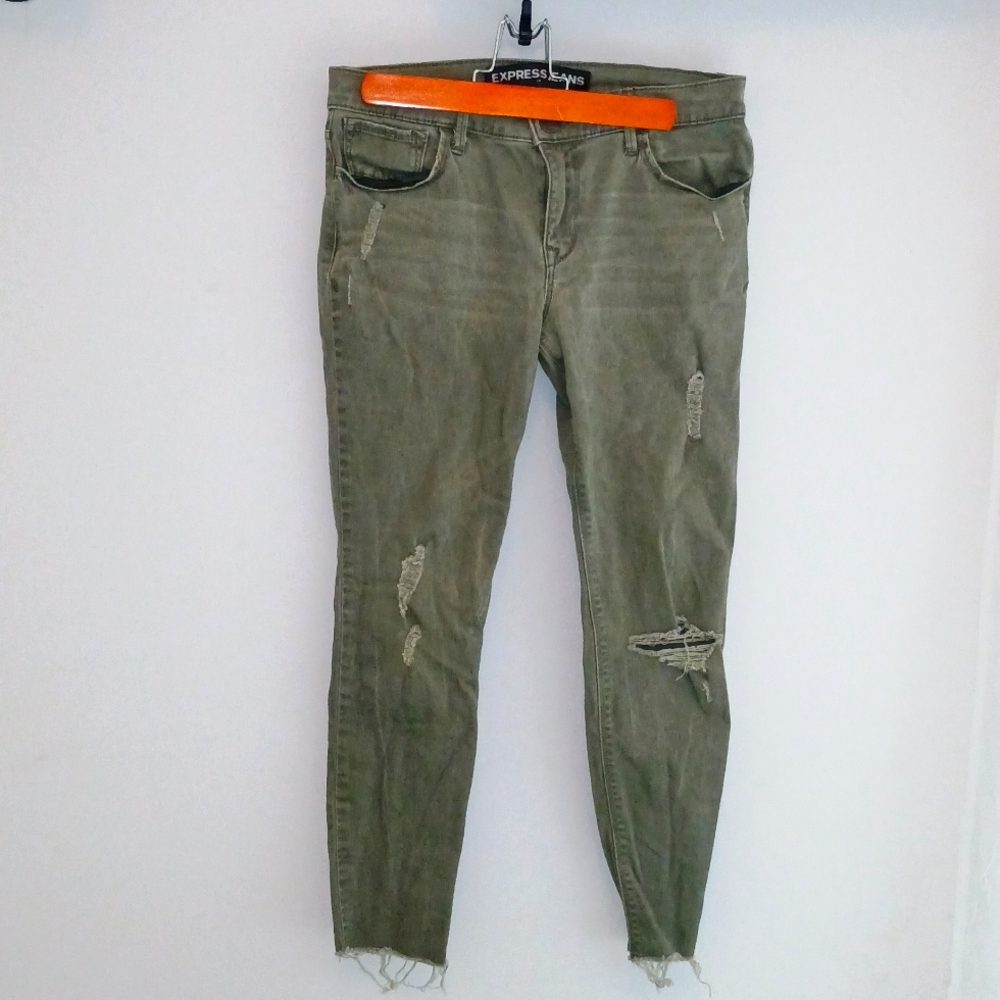 Express Jeans Olive Distressed Denim